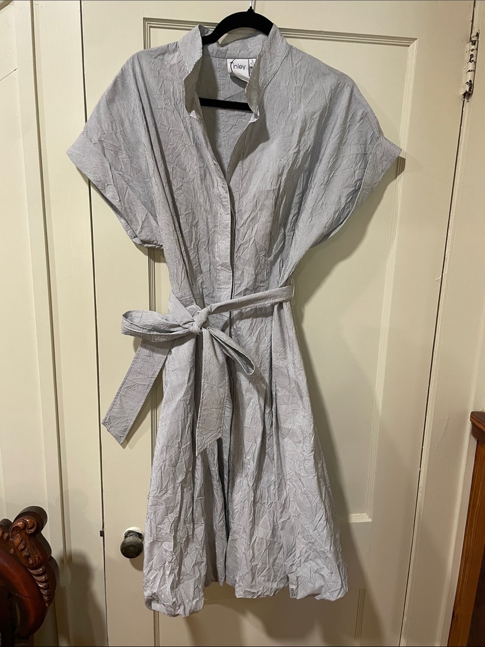 Finley Pale Gray Tie-Waist Shirt Dress